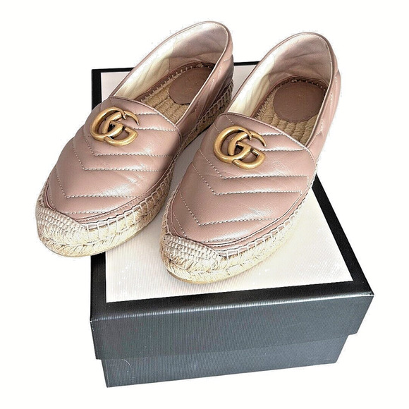 Gucci Nappa Charlotte Matelasse GG Marmont Espadrilles EU 38.5 Porcelain Rose - Picture 1 of 8